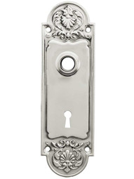 Regency Style Stamped-Brass Back Plate with Keyhole in Polished Nickel.